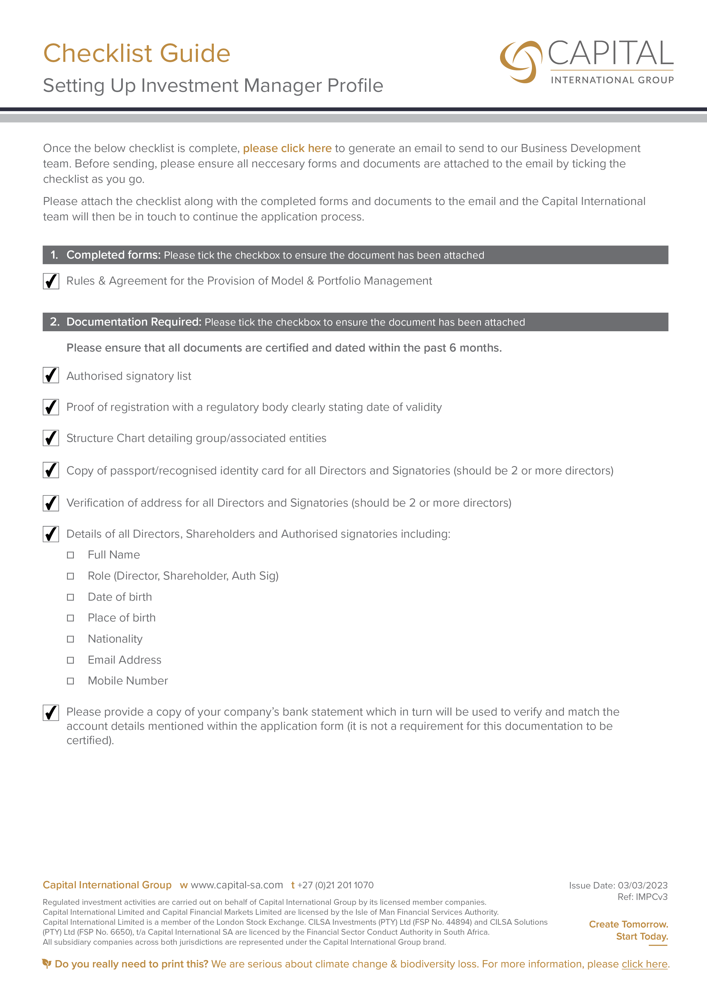 CILSA Setting Up Investment Manager Profile Checklist Resources